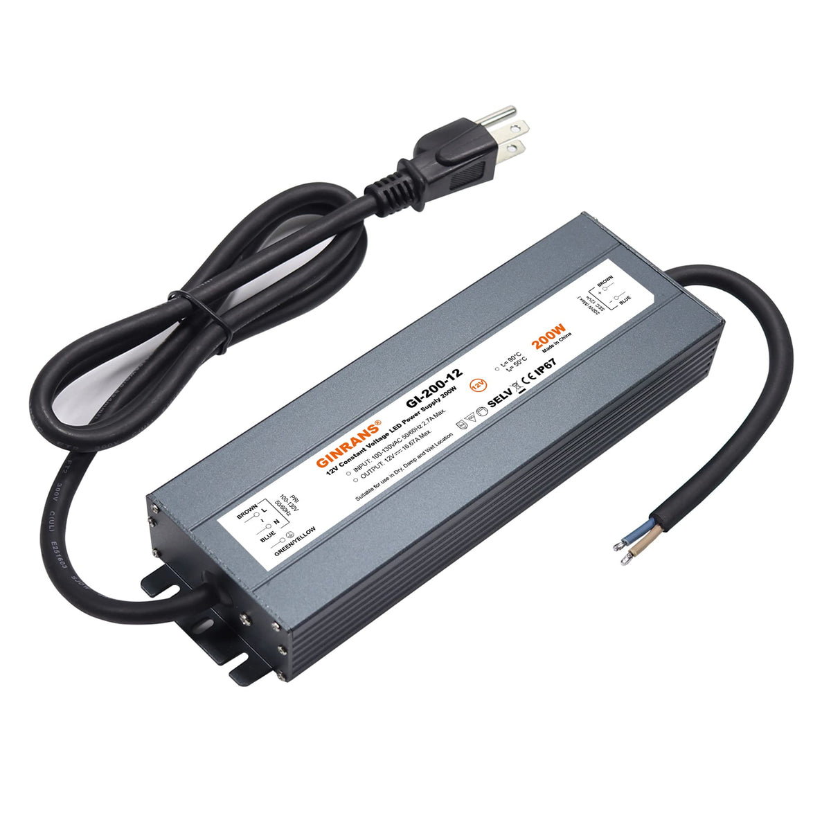 200W IP67 Waterproof Constant Voltage LED Driver Power Supply Transformer B7279