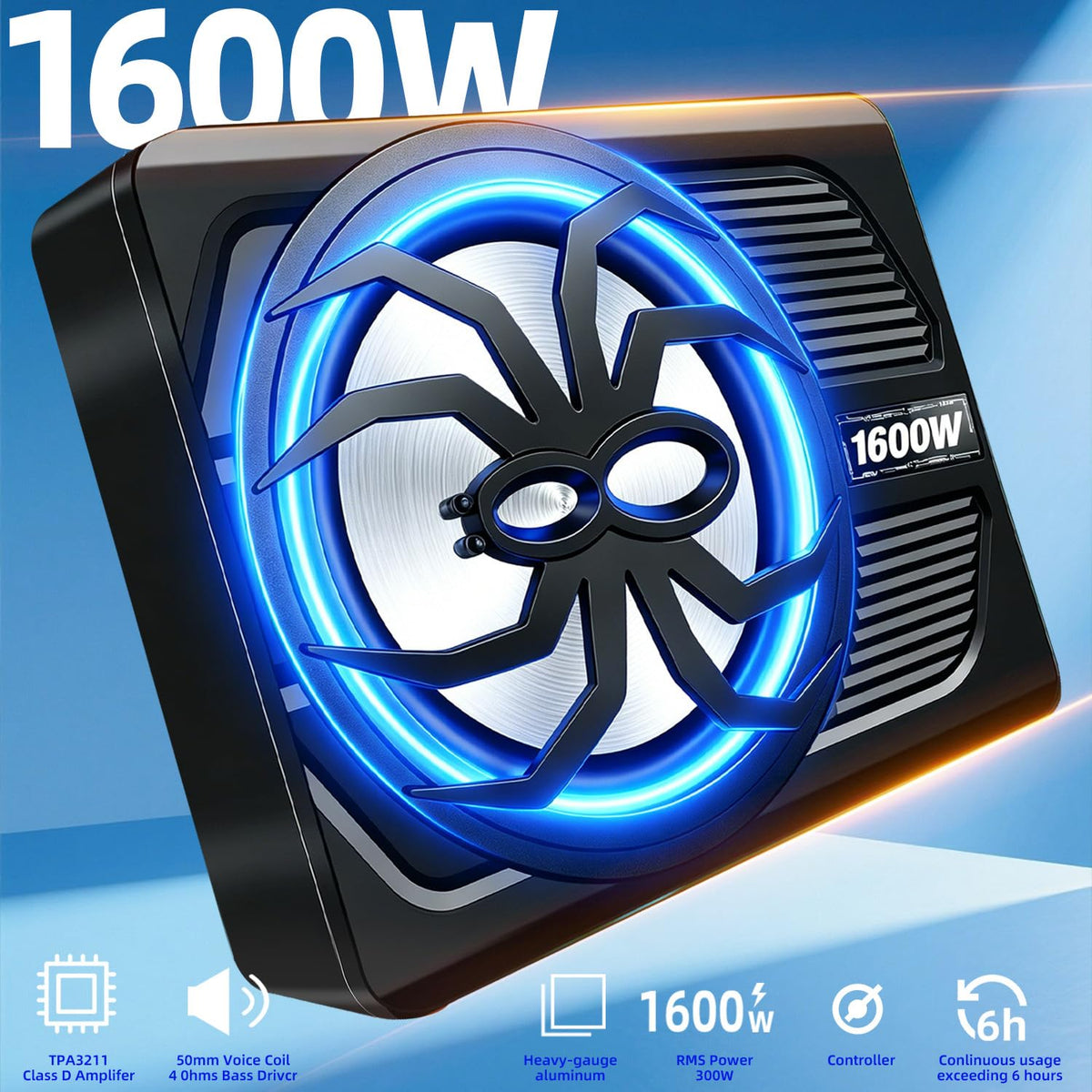 10" 1600W Under Seat Powered Subwoofer with Built-in Amp A952467