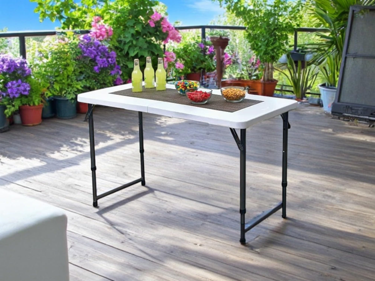 4 Foot Adjustable Height Folding Half Table White Plastic Top Steel Frame U5432