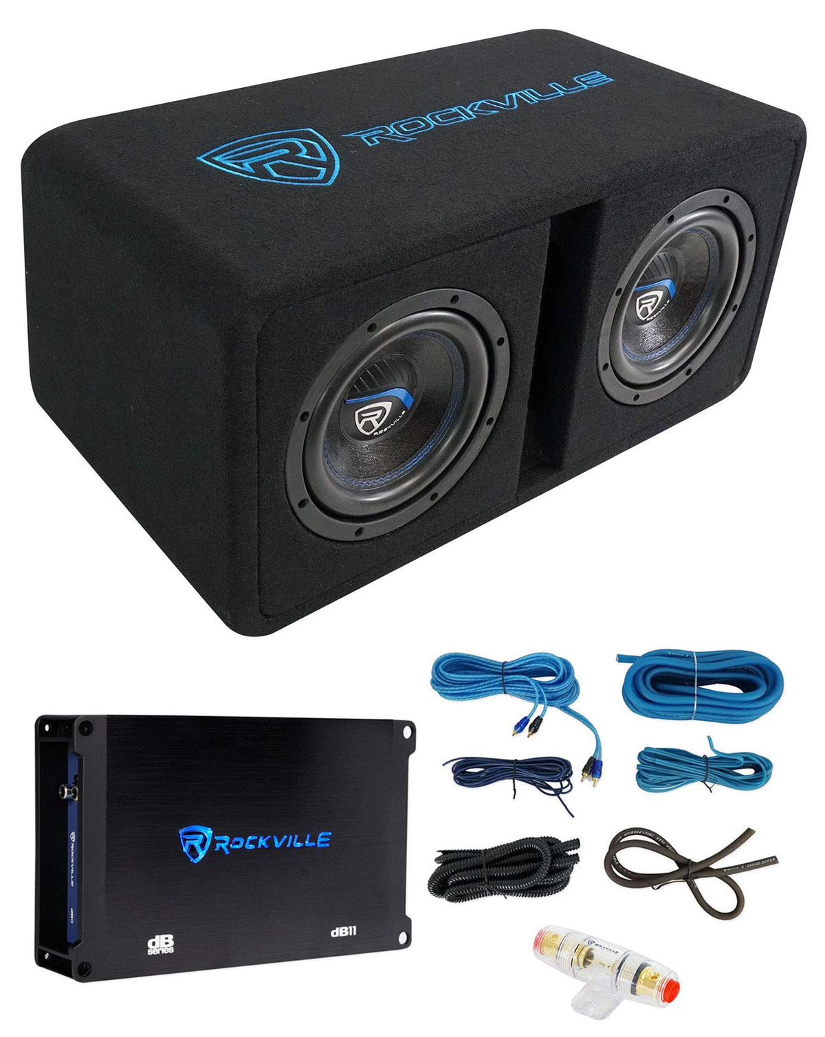 Dual 8" Loaded Car Subwoofer Enclosure with Amp M9113