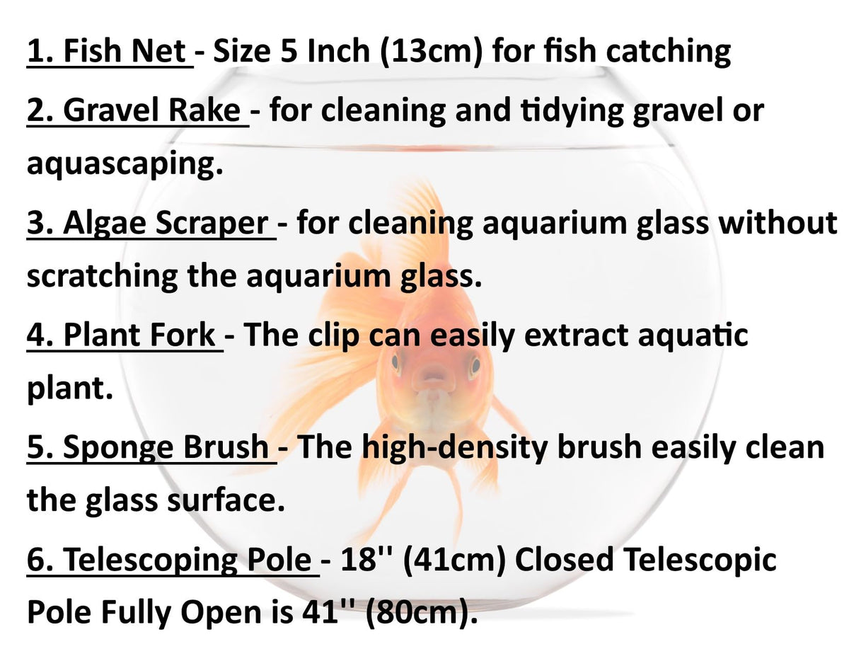 5 in 1 Aquarium Cleaning Kit with Telescopic Pole P910