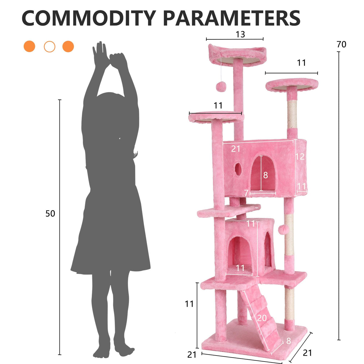 70-inch Pink Multi-Level Cat Tower & Cat Condo with Scratching Post C64970