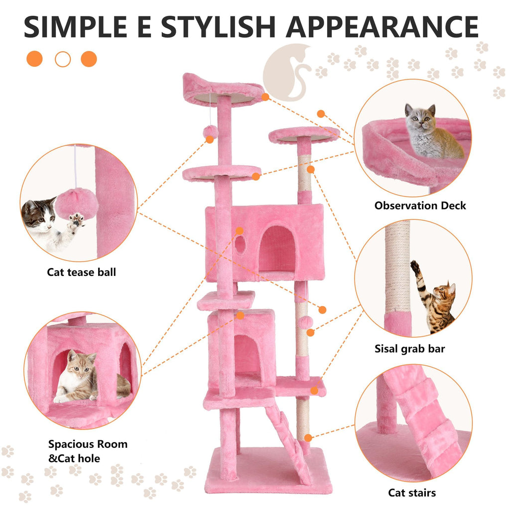 70-inch Pink Multi-Level Cat Tower & Cat Condo with Scratching Post C64970