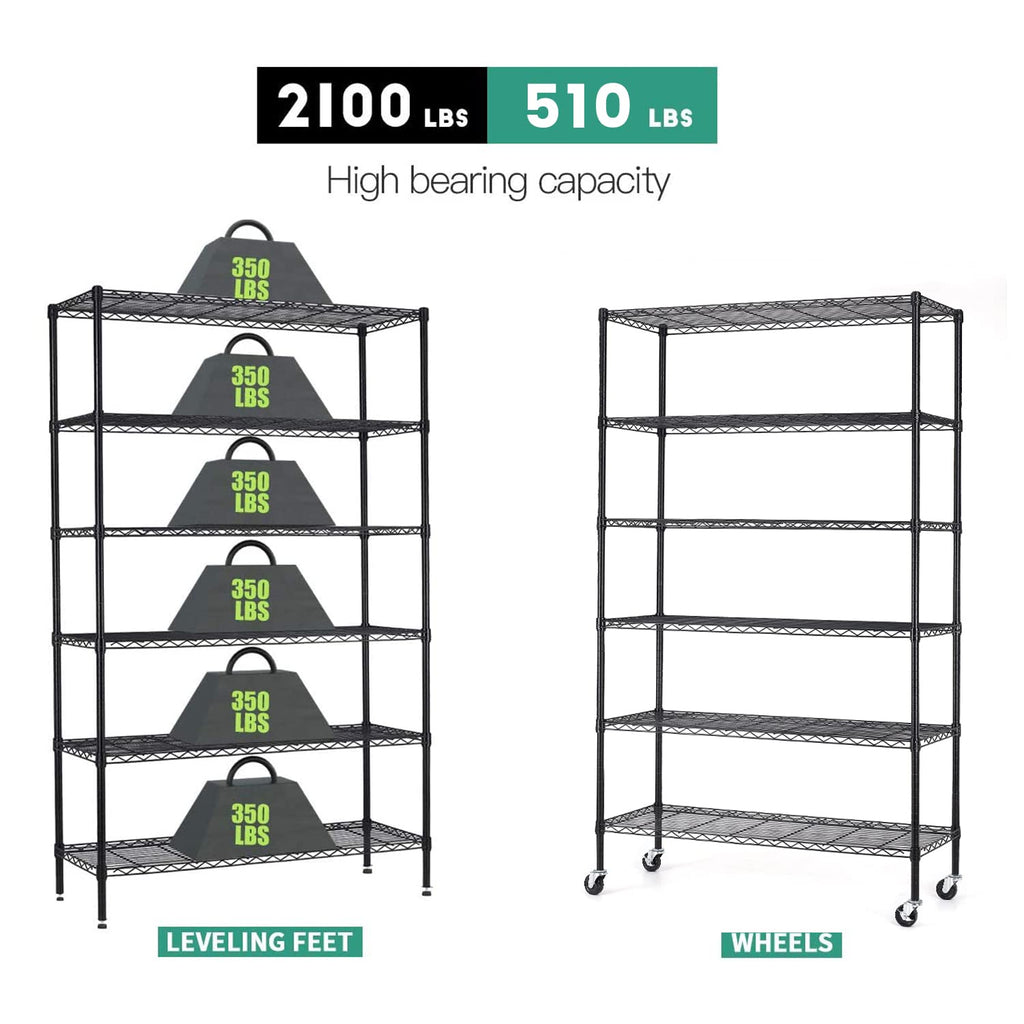 6 Tier Steel Wire Shelving Unit with Wheels F589461