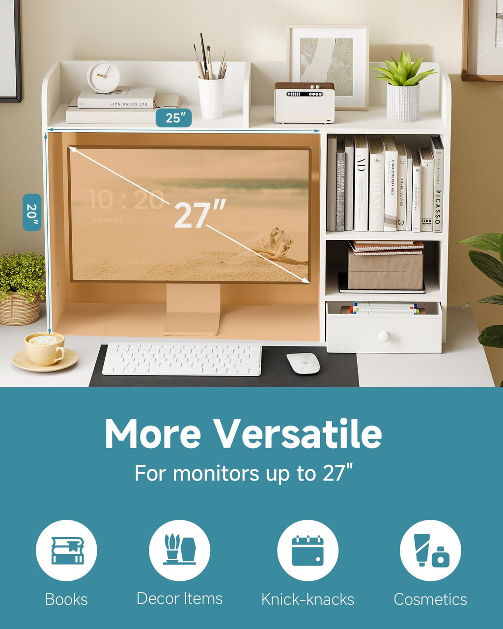 White Desktop Bookshelf with Drawer Z91868