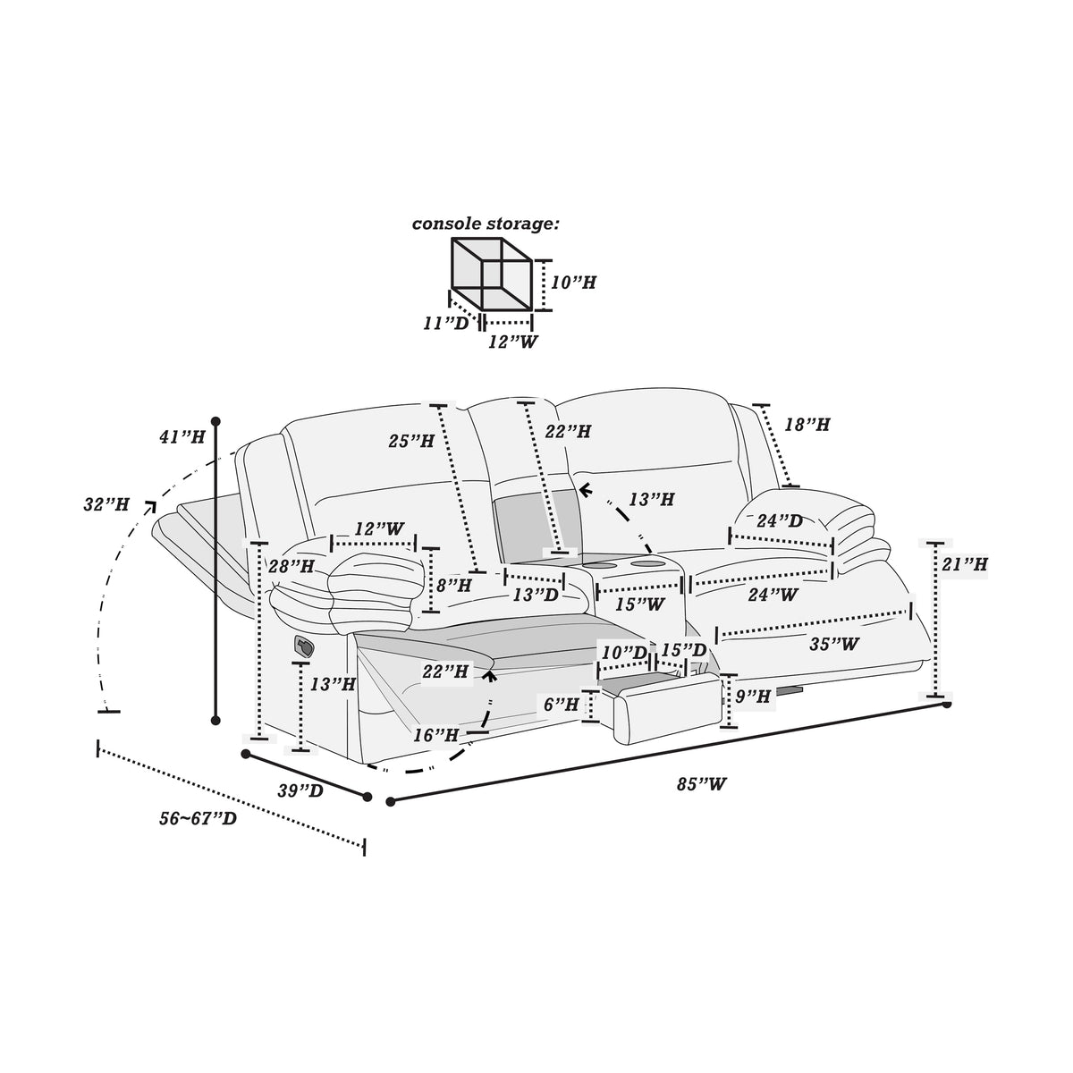 Light Gray Corduroy Manual Motion Loveseat N1731
