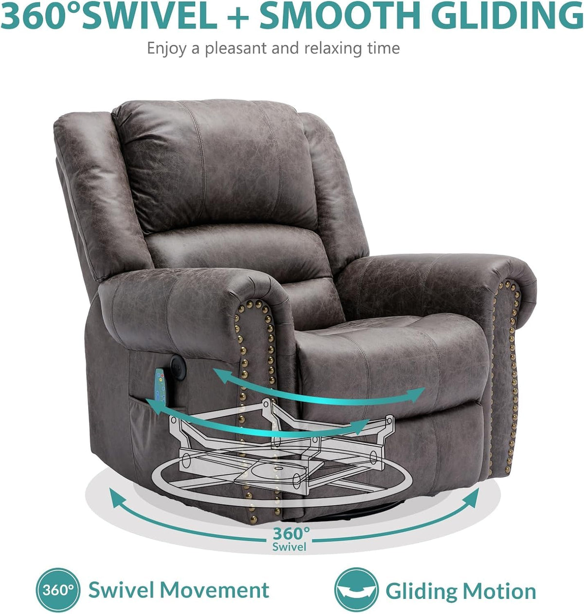 Oversized Swivel Rocker Recliner Chair with Heat and Massage Z88343
