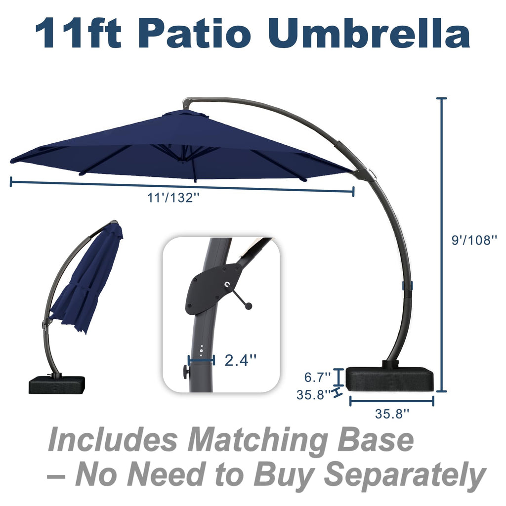 11FT Navy Blue Aluminum Cantilever Umbrella with Base T27426