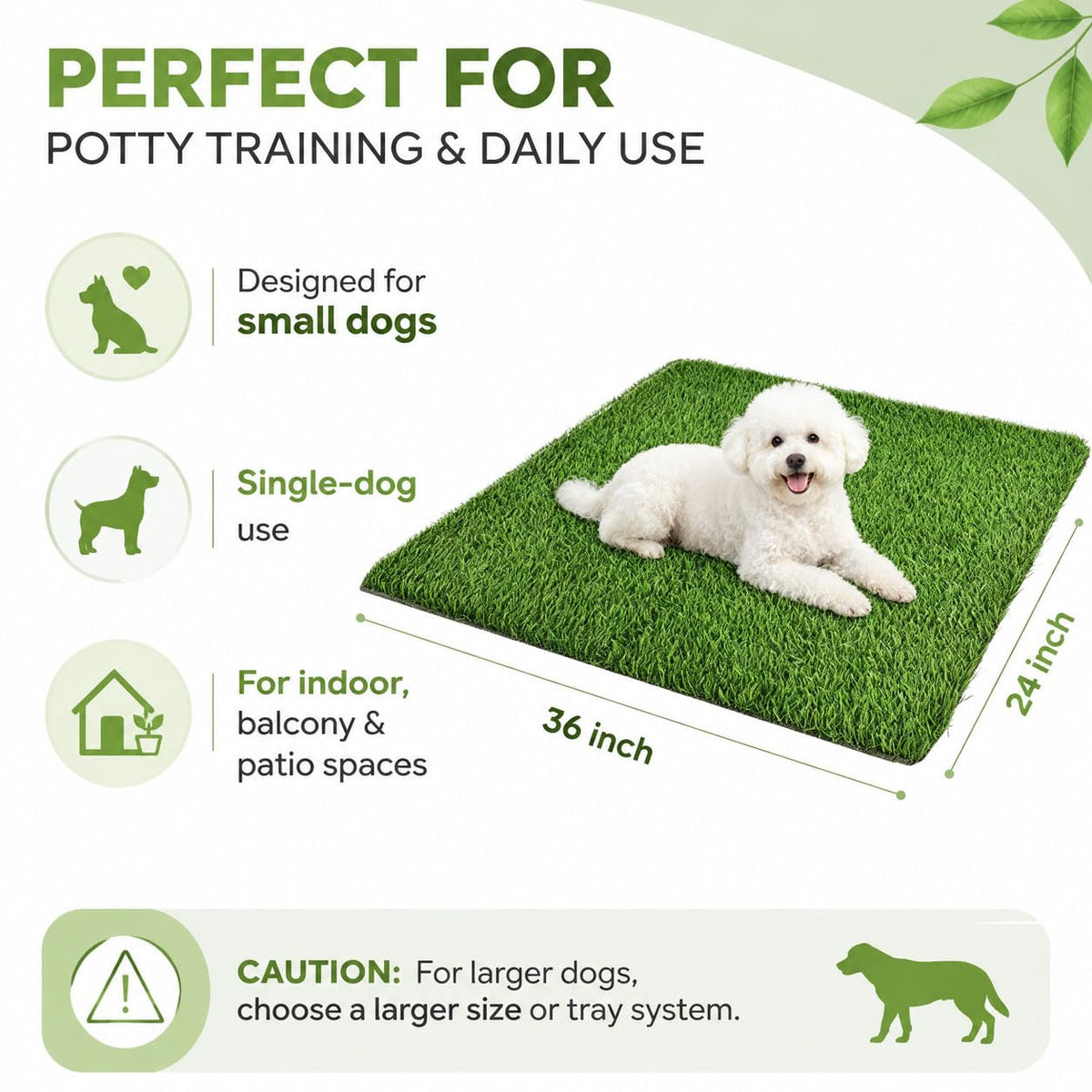 Artificial Grass Dog Potty Pad 24 x 36 in Non-Slip Washable K8235