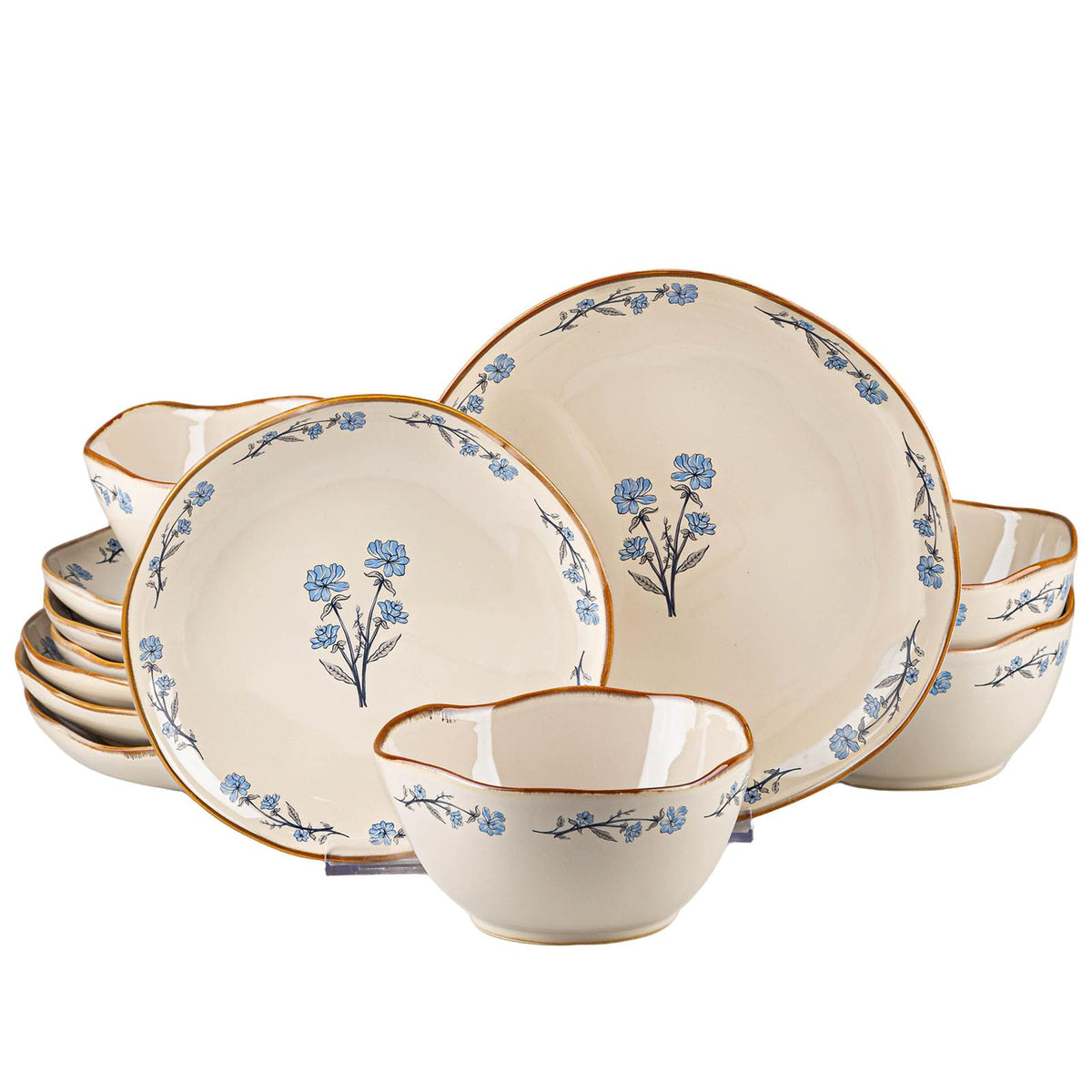 12 Piece Vintage Blue Floral Ceramic Dinnerware Set V48960