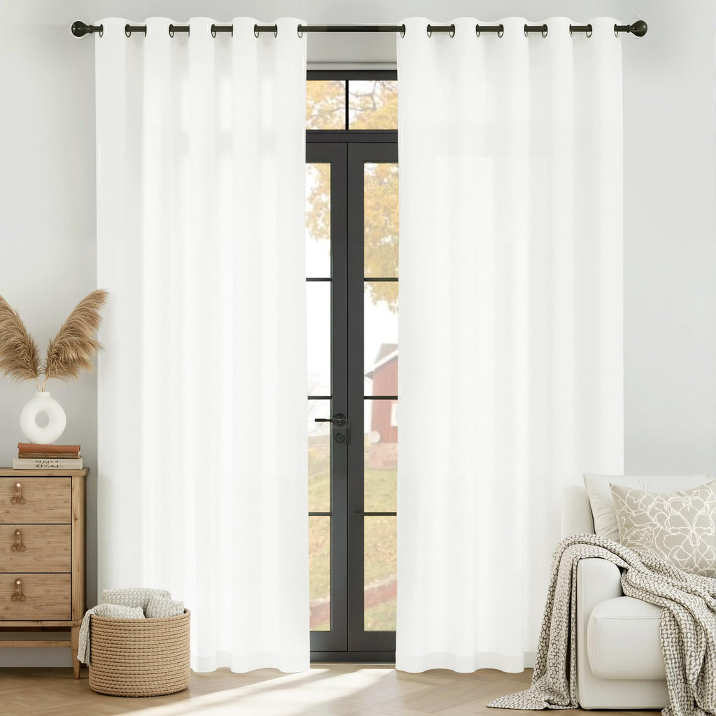 White 84 inches Long Semi Sheer Curtains S28464