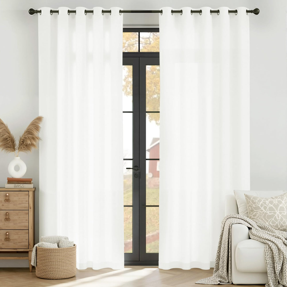 White 84 inches Long Semi Sheer Curtains S28464