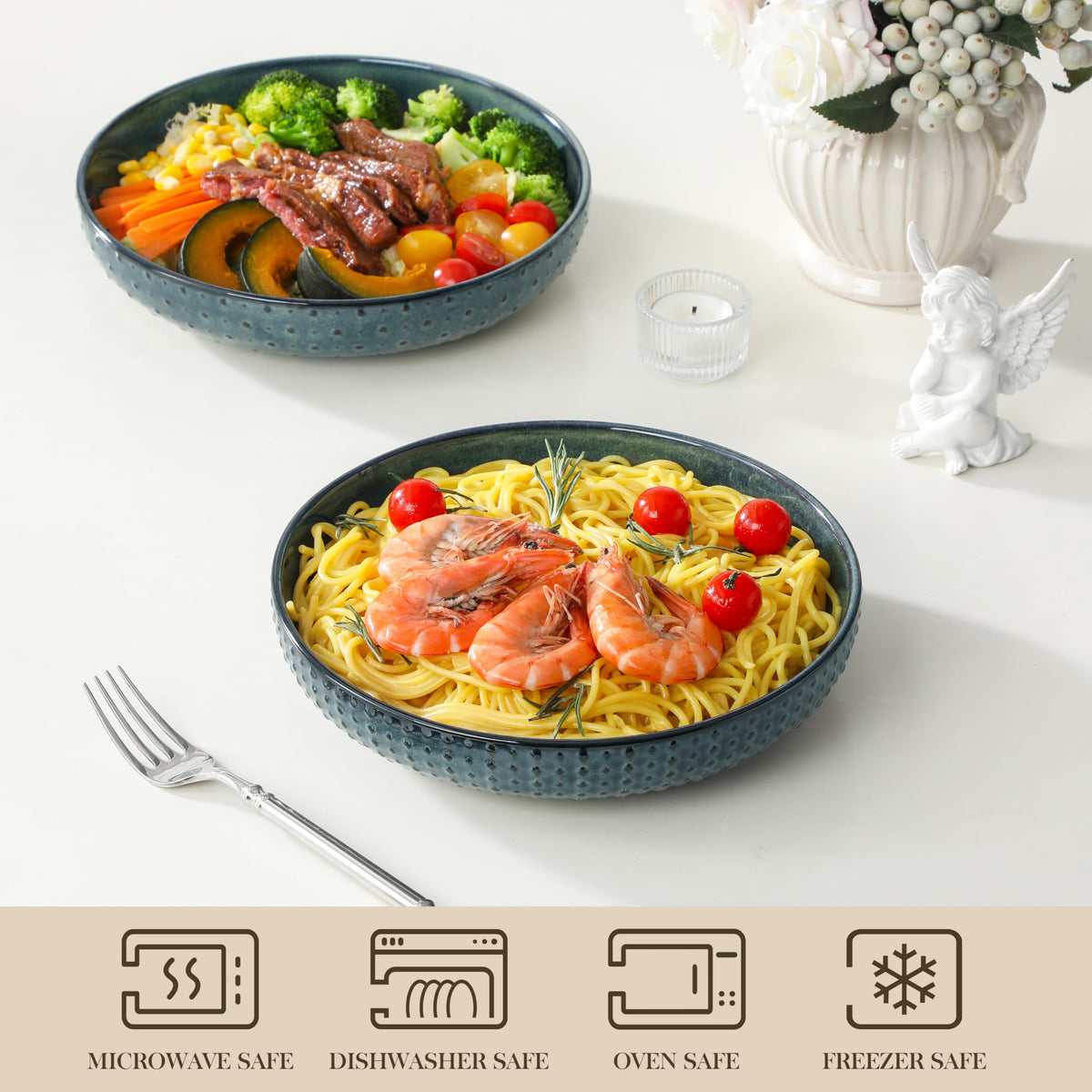 48 Oz 9.5 Inch Ceramic Pasta Bowls Set of 4 Green A356679