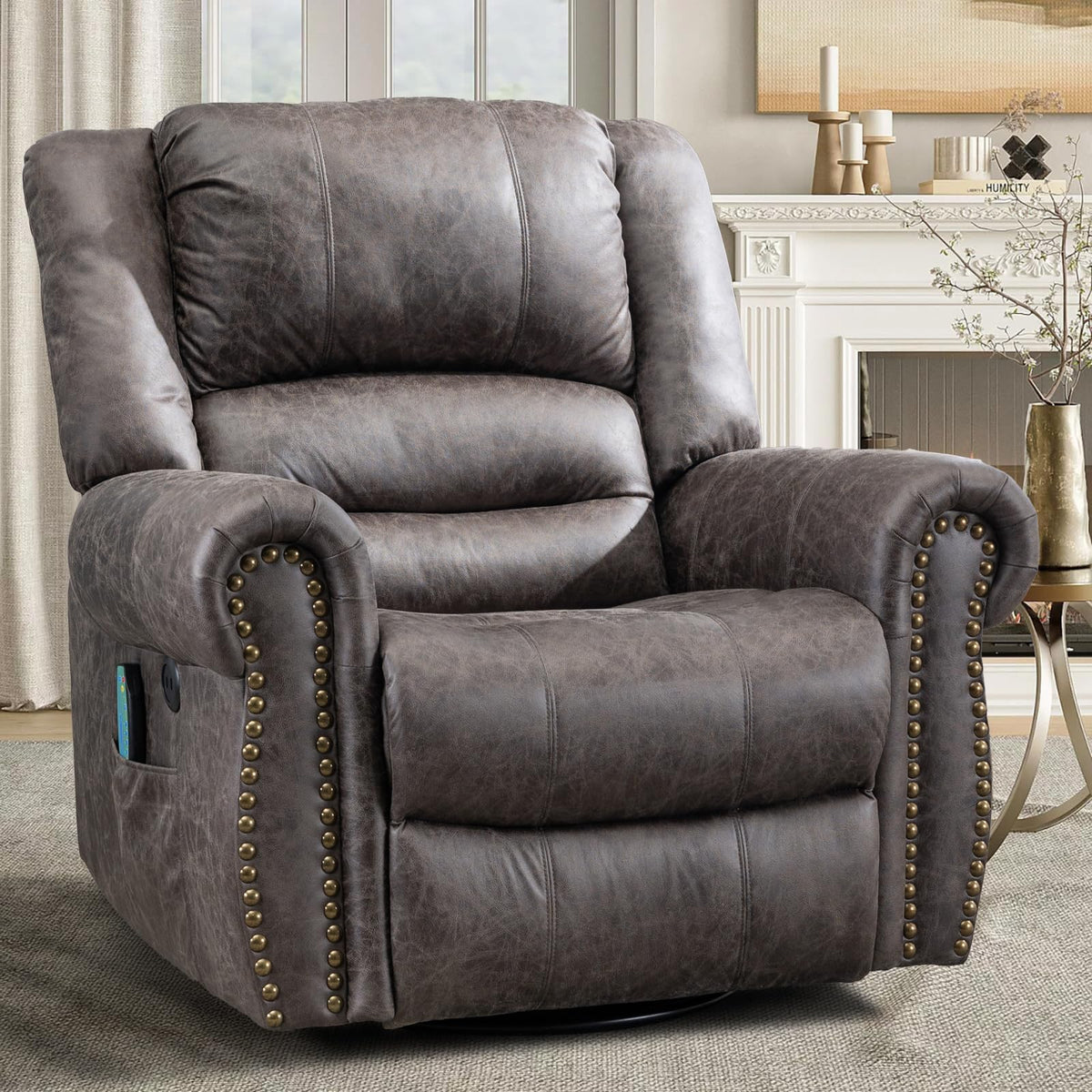 Oversized Swivel Rocker Recliner Chair with Heat and Massage Z88343