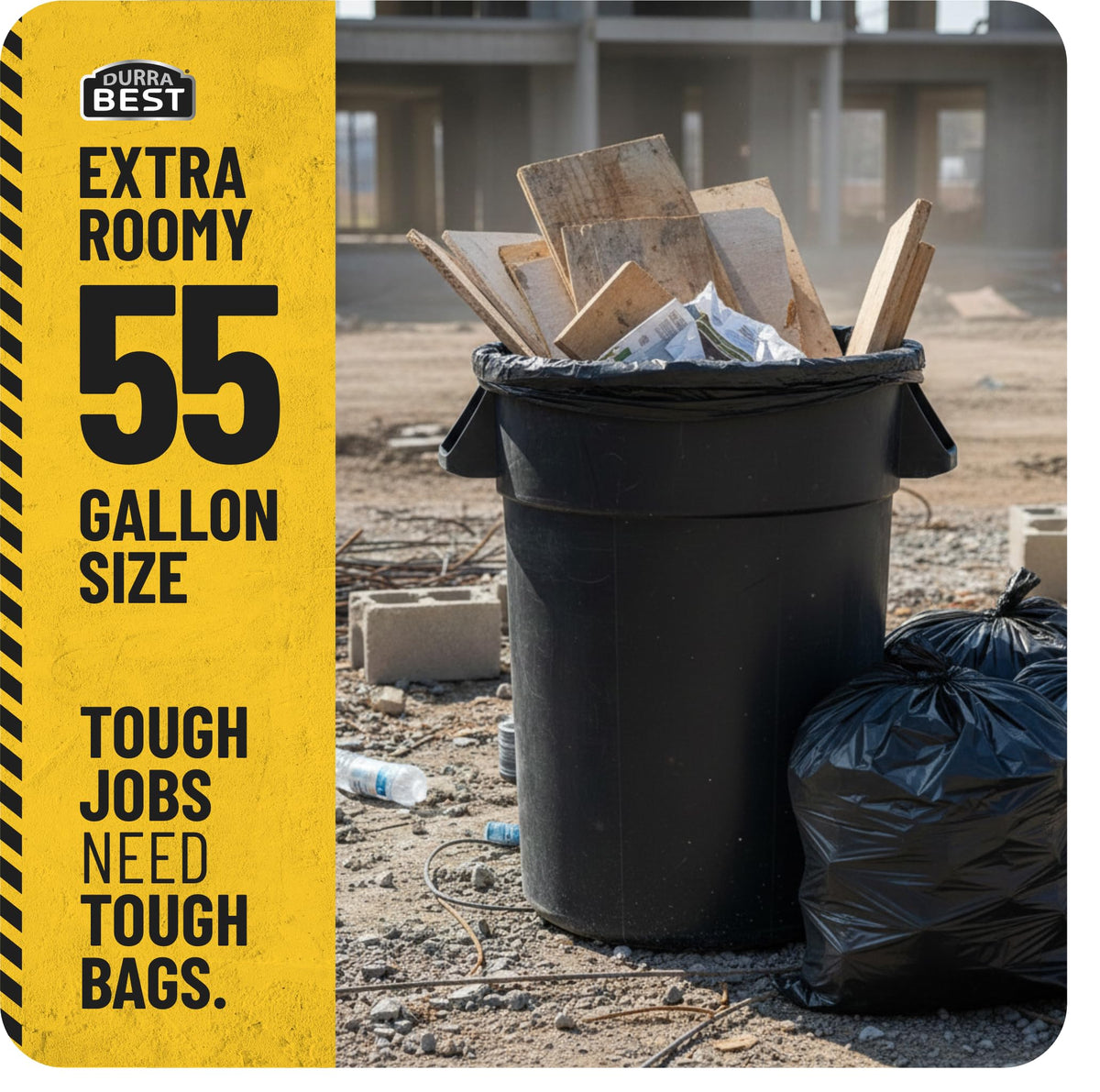 55 Gallon 2 Mil Black Heavy-Duty Trash Bags E7388