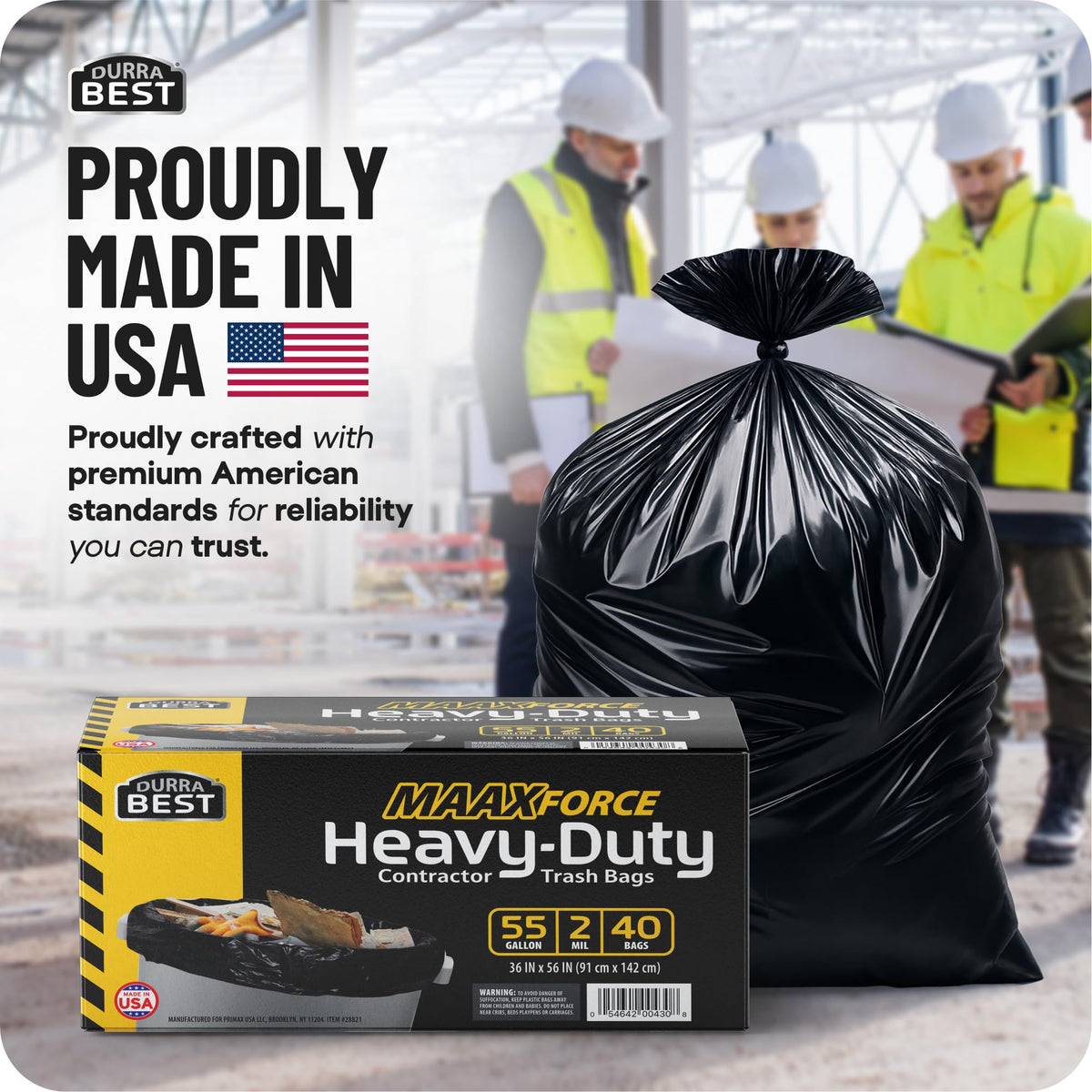 55 Gallon 2 Mil Black Heavy-Duty Trash Bags E7388
