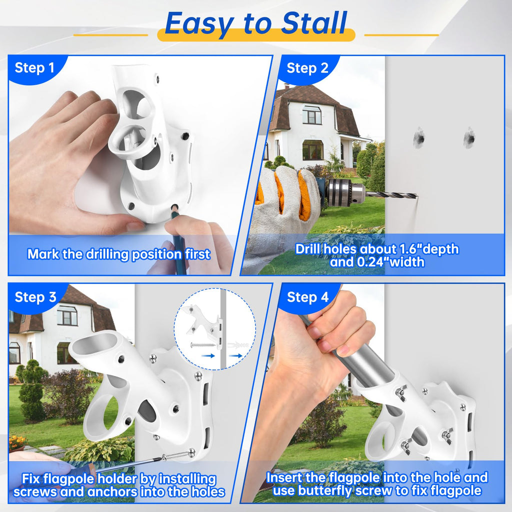 Flag Pole Holder Heavy-Duty Aluminum 1" Inner Diameter 2 Positions White 2 Pack Z261277