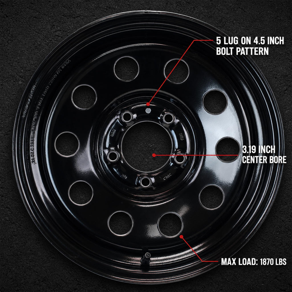 2-Pack 15 Inch 5 Lug Black Trailer Wheel H566