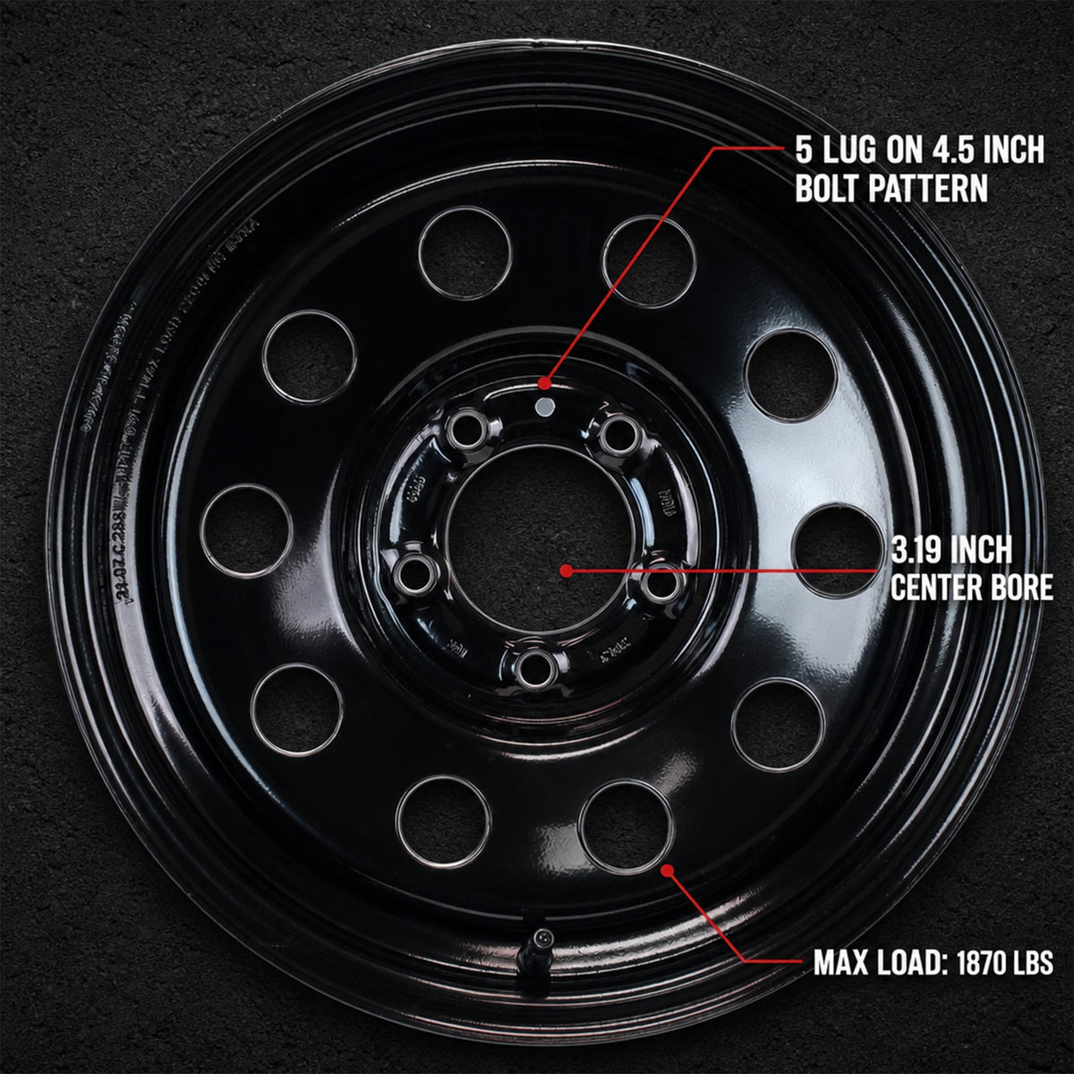 2-Pack 15 Inch 5 Lug Black Trailer Wheel H566