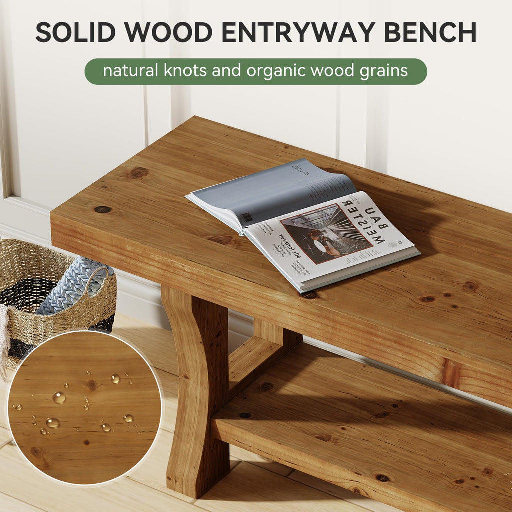 Brown Solid Wood Entryway Bench J2337