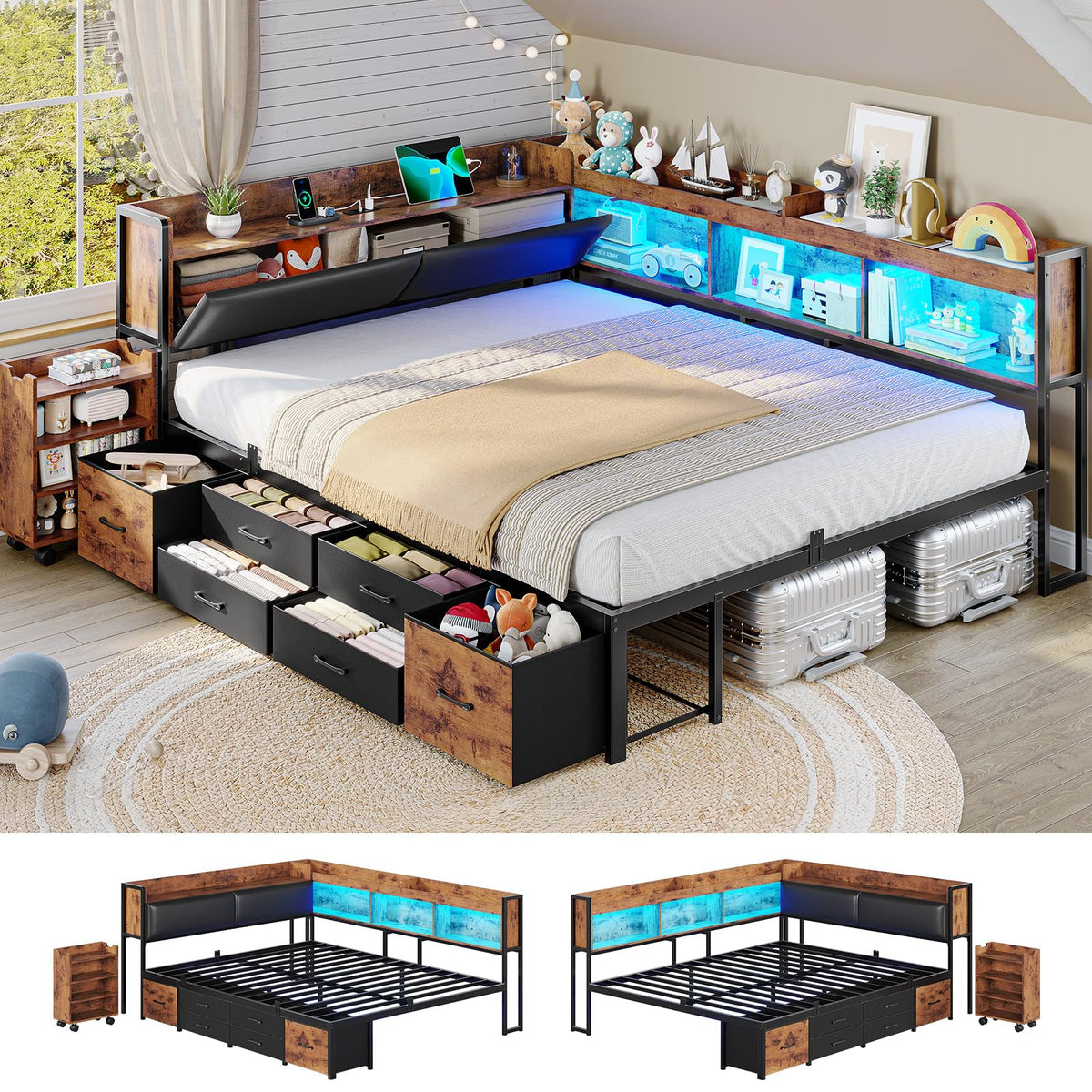 14 Inch Full Size Metal Platform Bed with 6 Drawers W672147
