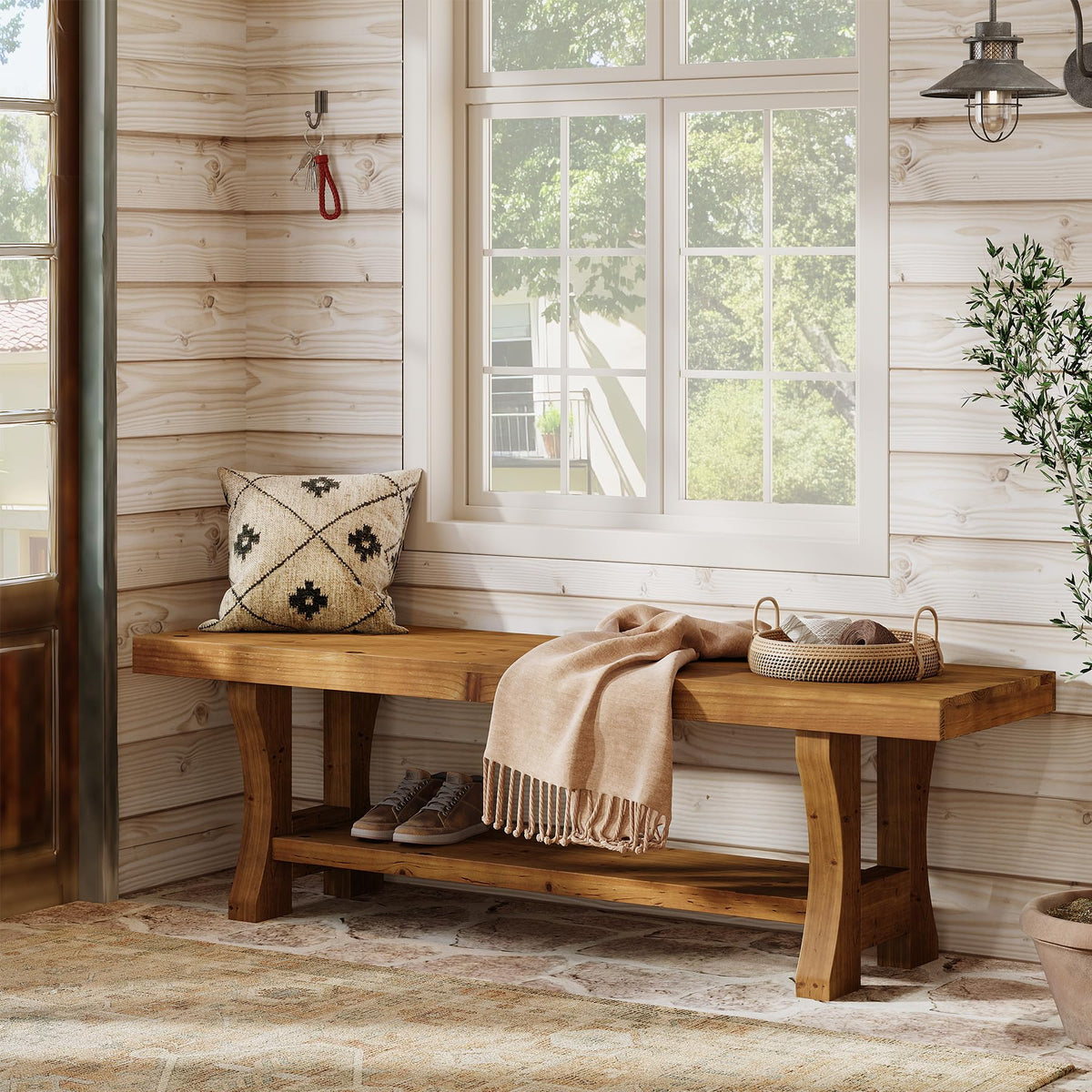 Brown Solid Wood Entryway Bench J2337