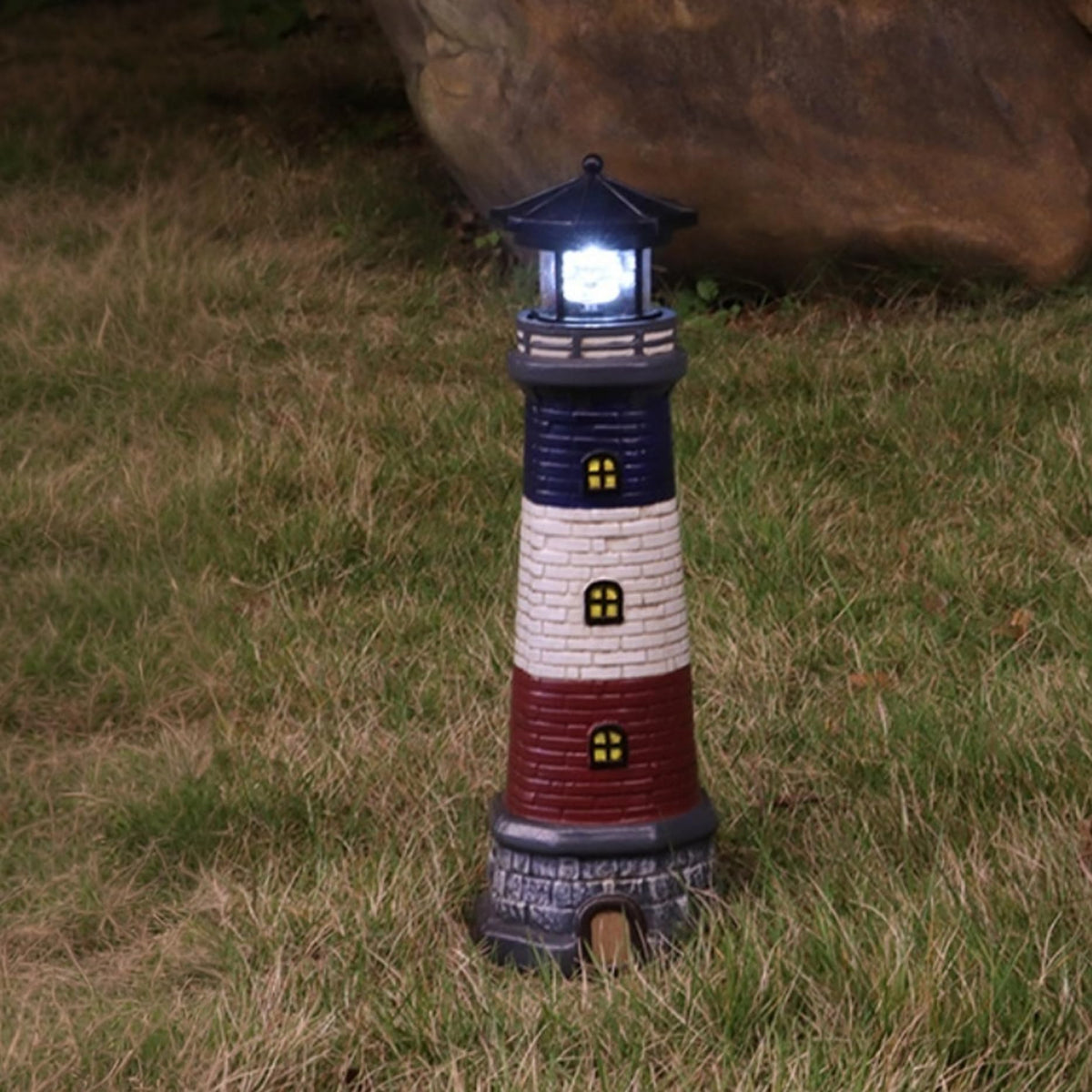 15" Tall Waterproof Resin Lighthouse Lamp with 360° Rotating LED C9504