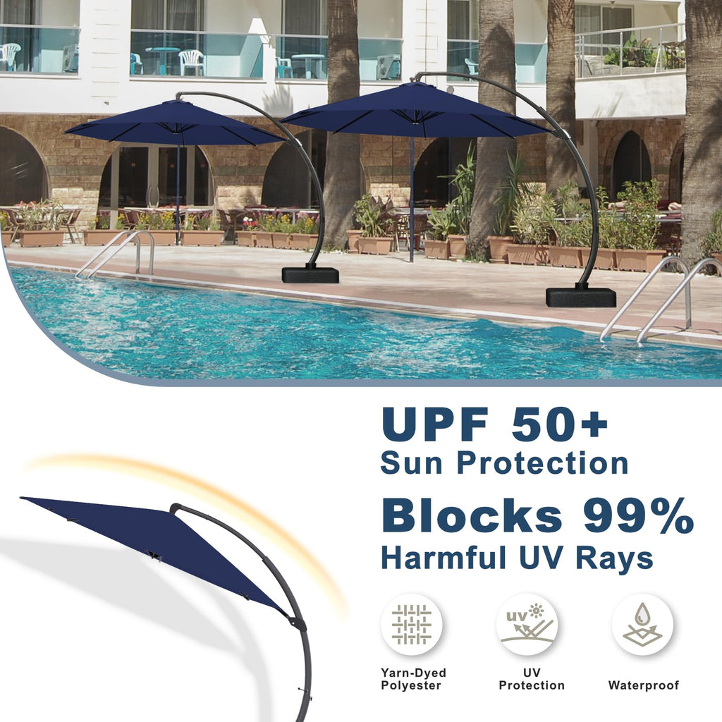 11FT Navy Blue Aluminum Cantilever Umbrella with Base T27426