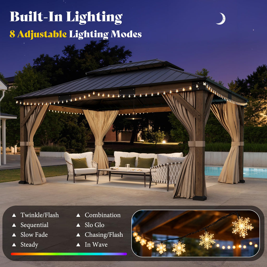 12x14FT Hardtop Gazebo with Double Roof, Privacy Curtain & Netting R7185