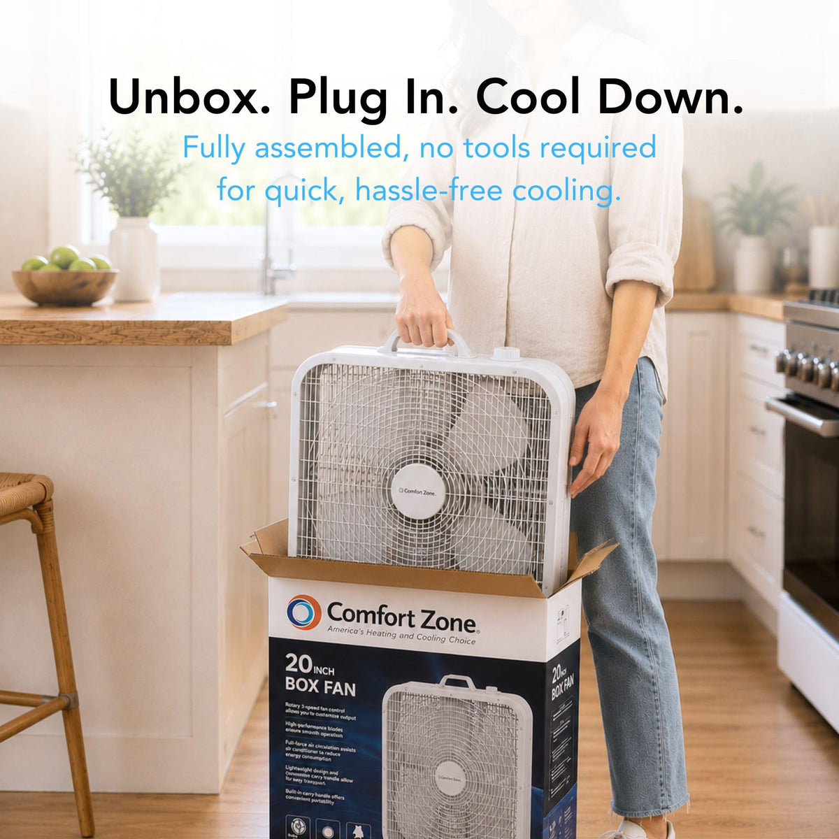 20 inch 3 Speed Box Fan with Carry Handle W560