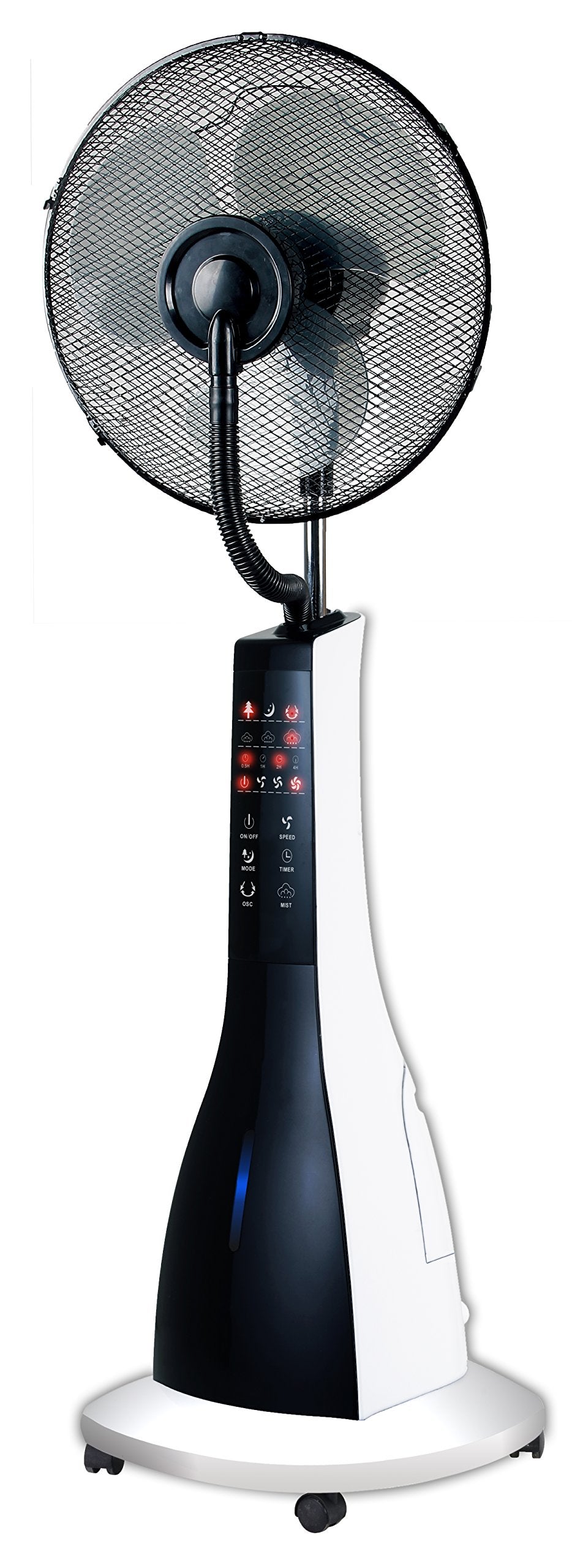 47" Misting Oscillating Pedestal Fan with Water Tank, Remote, Timer, 3 Speeds, Black White X616
