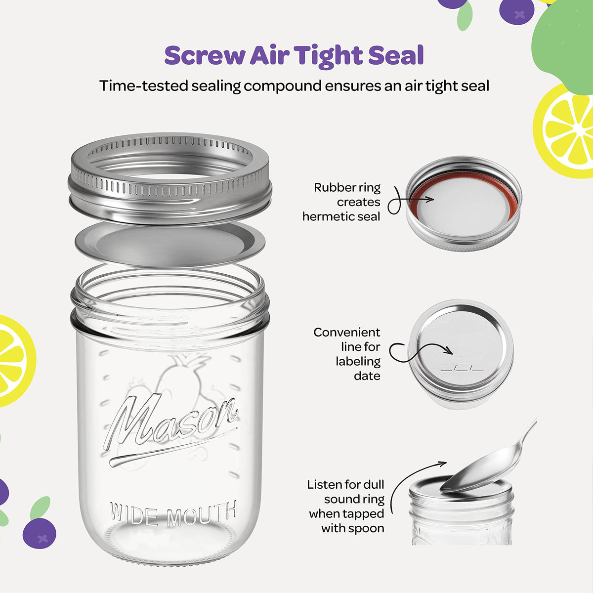 16 oz Wide Mouth Mason Jars 18 Pack with Lids and Bands L749