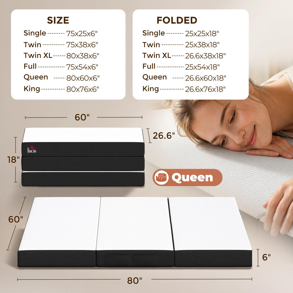 6 Inch Memory Foam Queen Trifold Mattress T1652