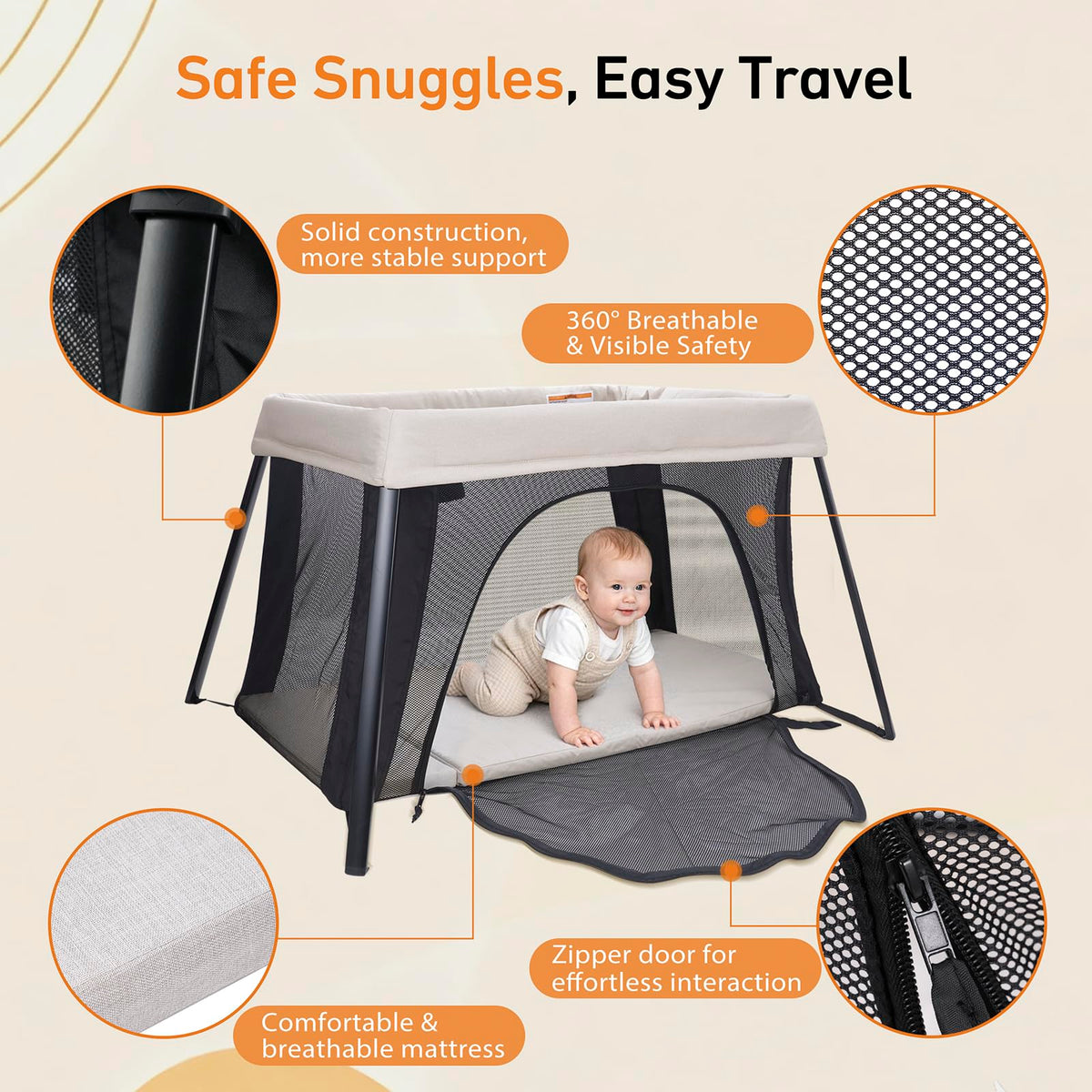 Beige Portable Travel Bassinet P73346