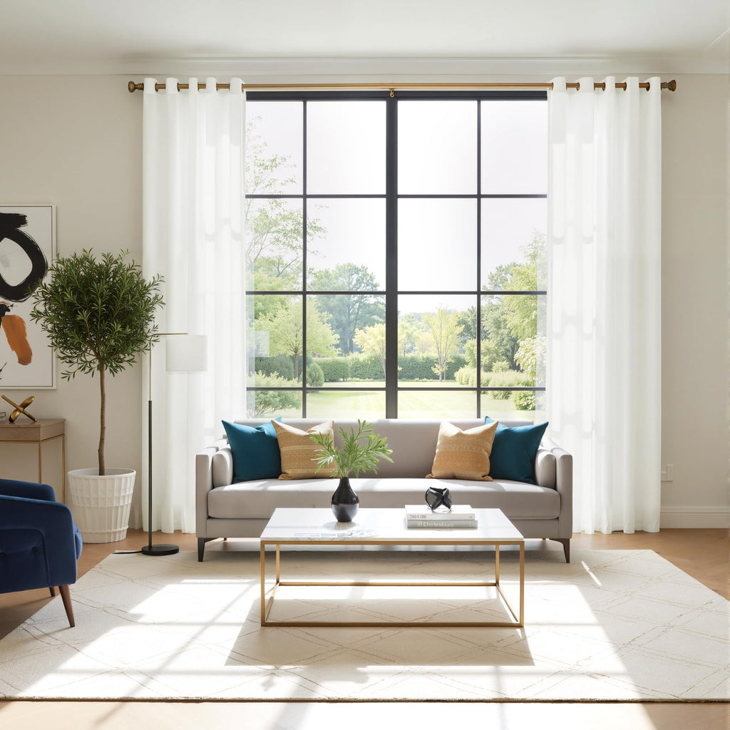 White 84 inches Long Semi Sheer Curtains S28464