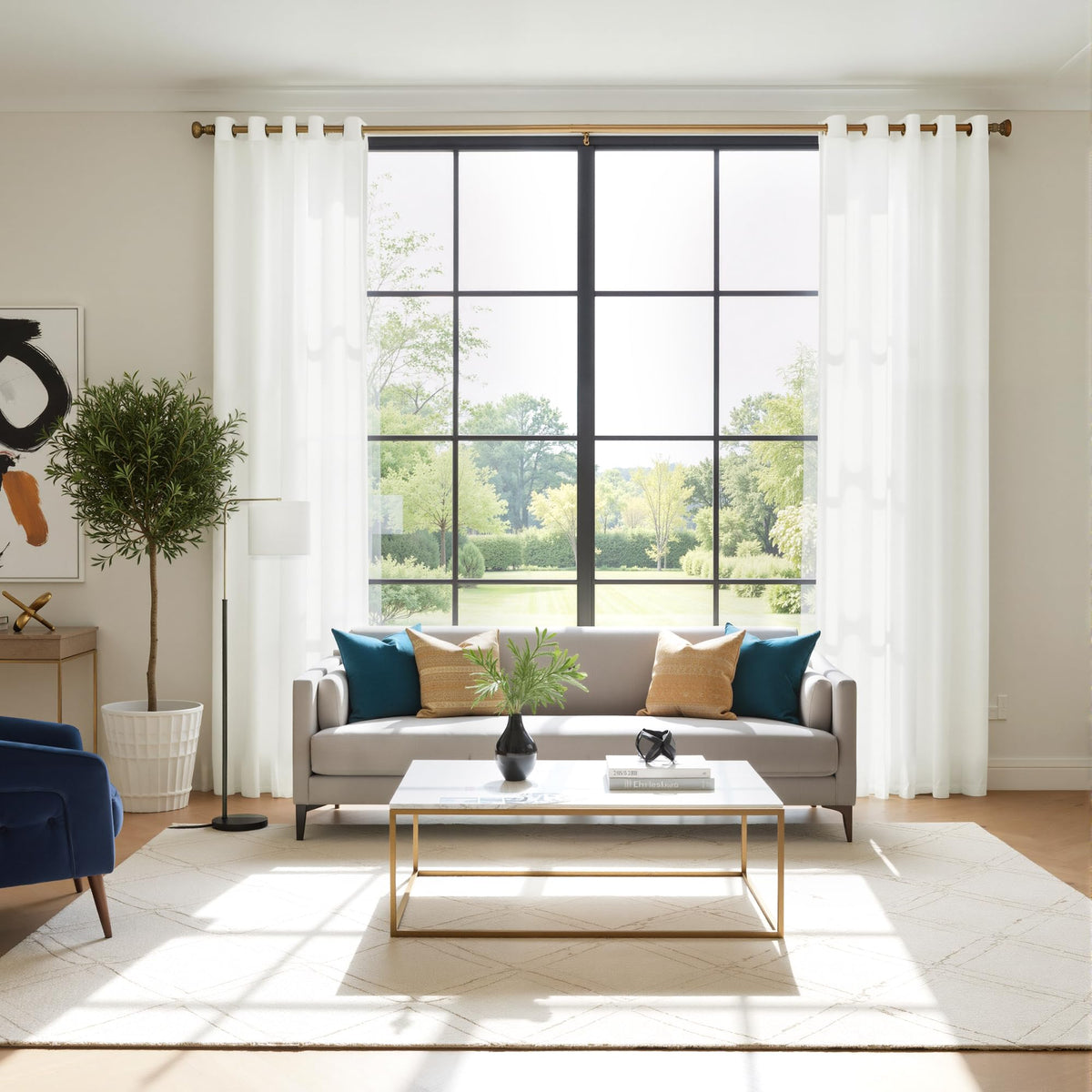 White 84 inches Long Semi Sheer Curtains S28464