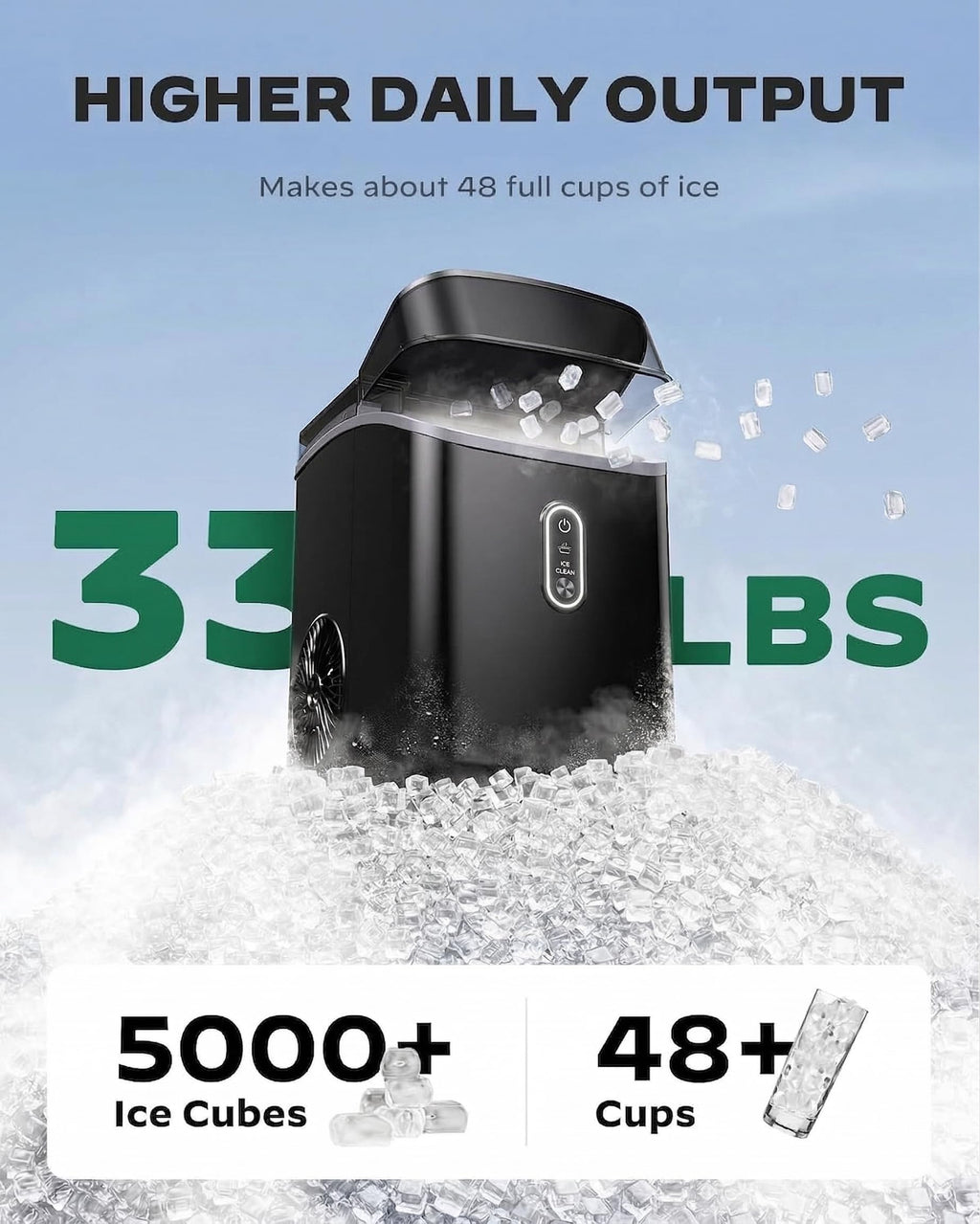 Nugget Pebble Ice Maker Countertop with Self-Cleaning R7242