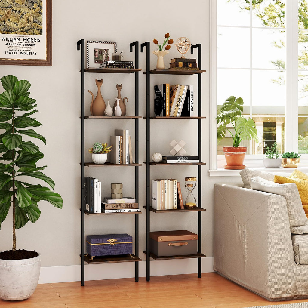 5 Tier Wall Mount Ladder Shelf with Metal Frame Y562