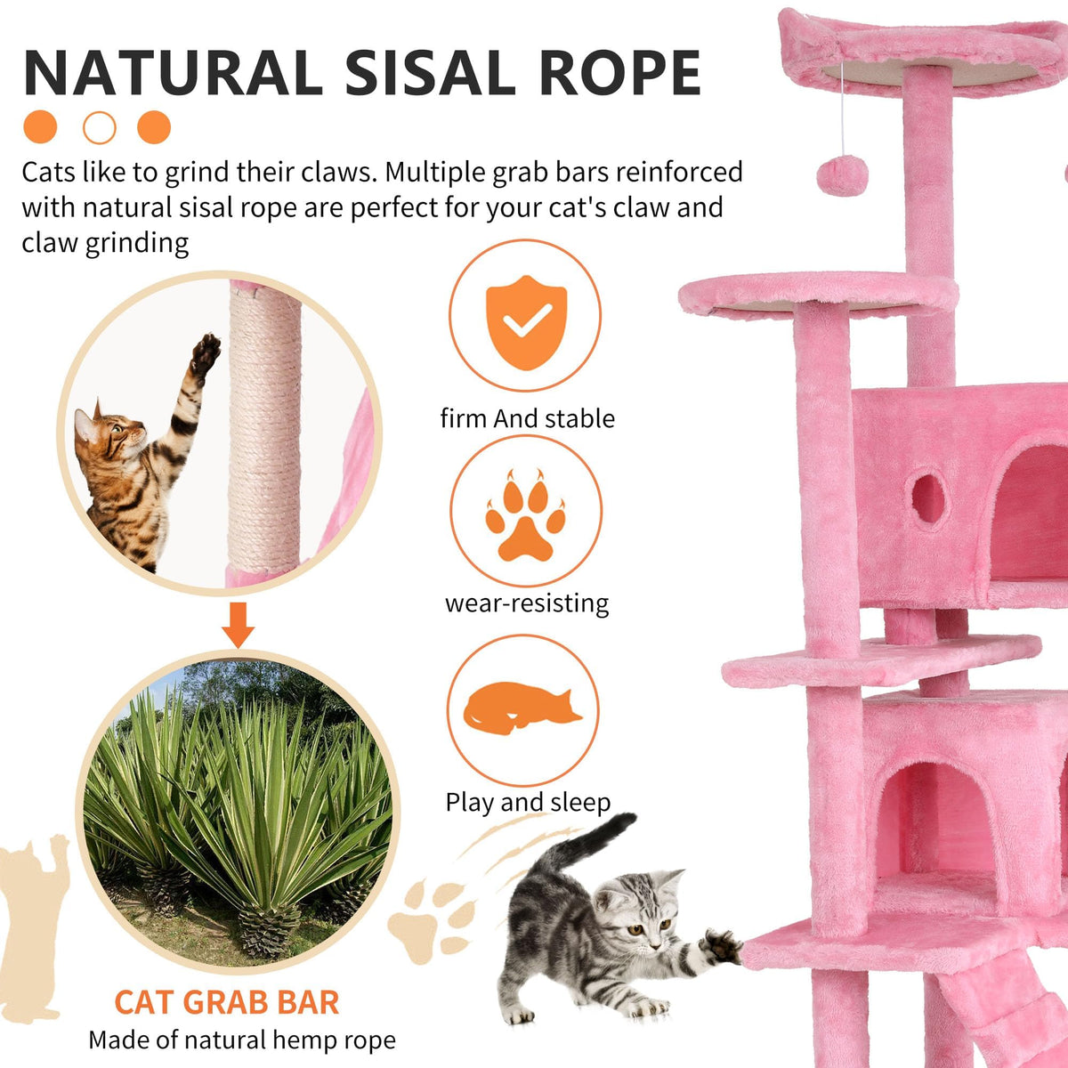70-inch Pink Multi-Level Cat Tower & Cat Condo with Scratching Post C64970