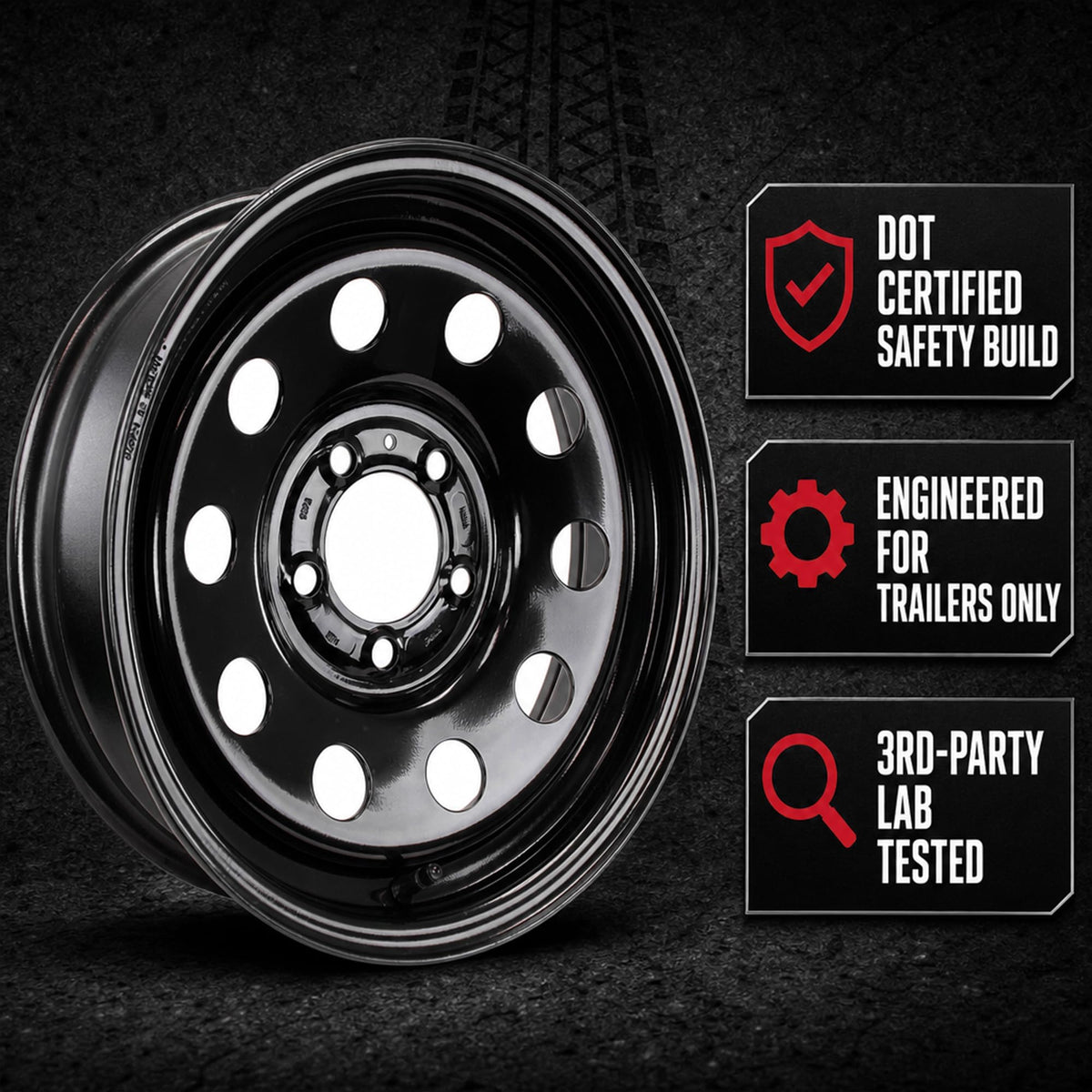 2-Pack 15 Inch 5 Lug Black Trailer Wheel H566