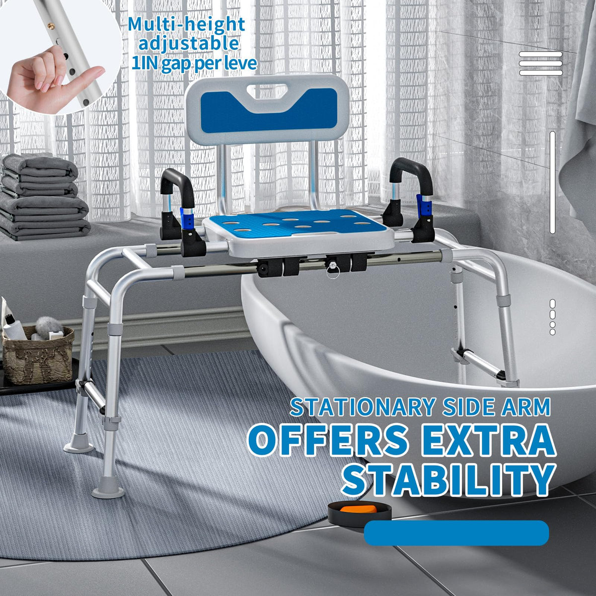 Sliding Shower Chair and Tub Transfer Bench with Non Slip Aluminum Body B603520