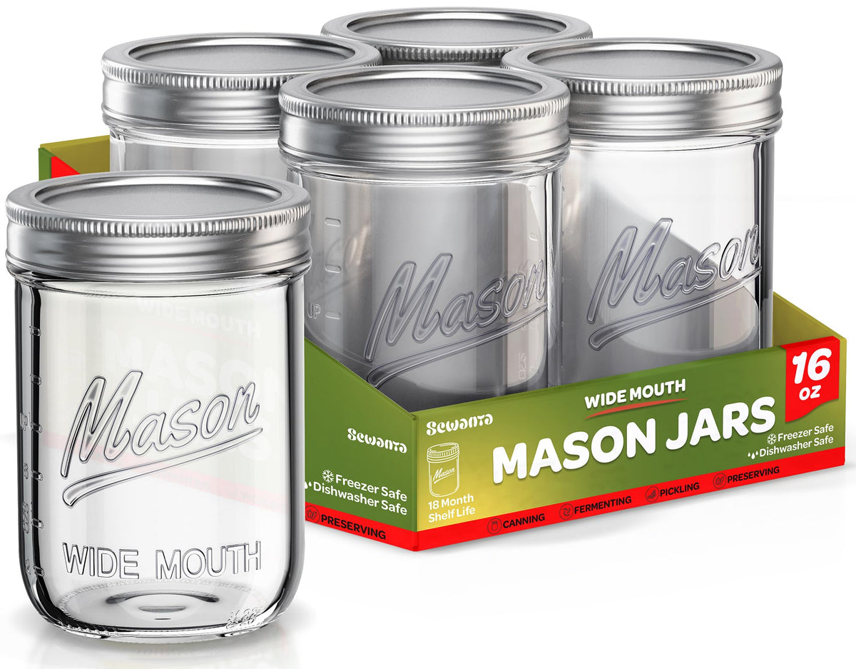 16 oz Wide Mouth Mason Jars 18 Pack with Lids and Bands L749