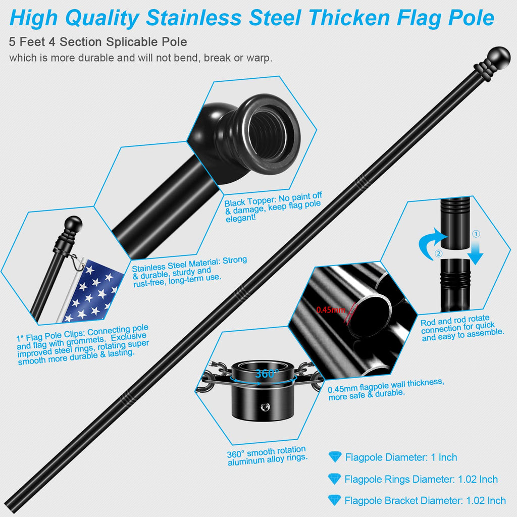 5 FT Stainless Steel Flag Pole Kit with Holder Bracket X301624