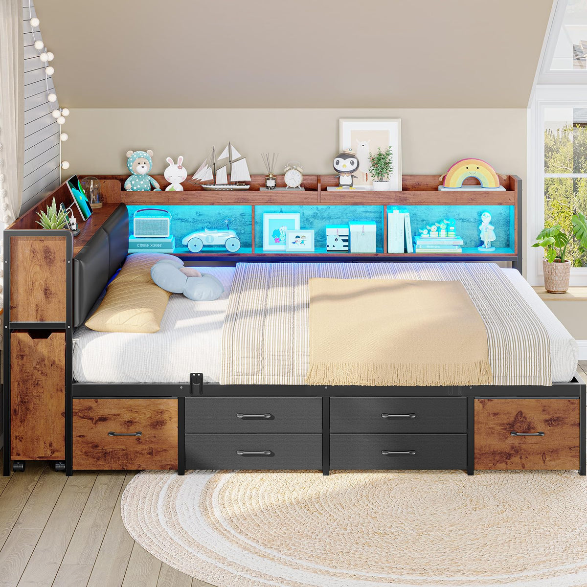 14 Inch Full Size Metal Platform Bed with 6 Drawers W672147
