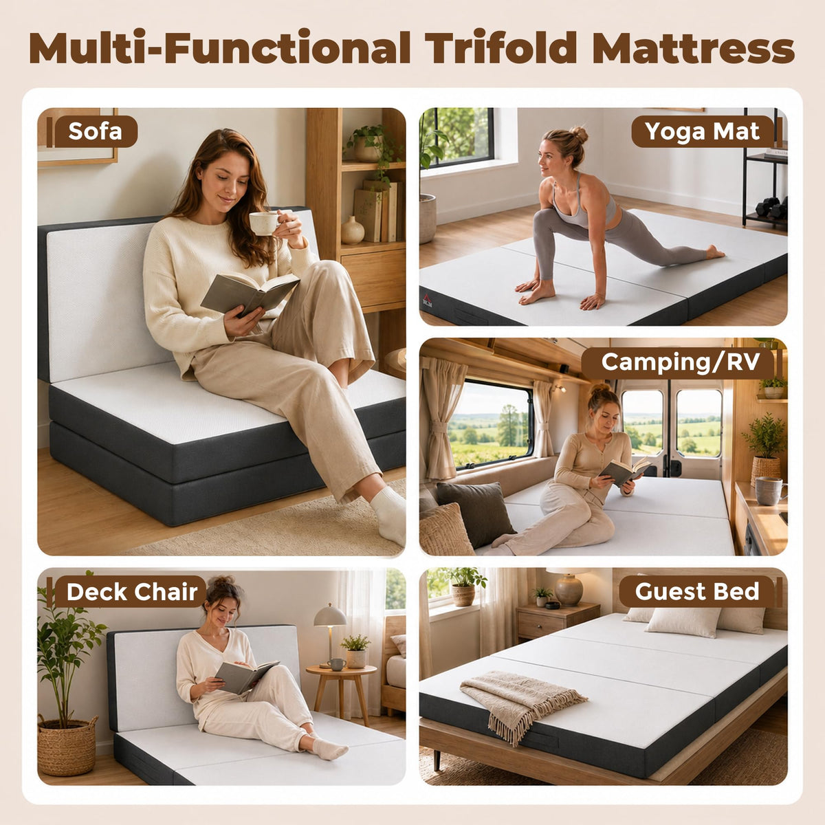 6 Inch Memory Foam Queen Trifold Mattress T1652