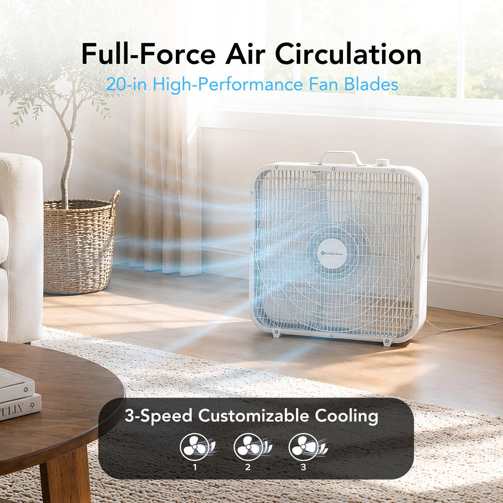 20 inch 3 Speed Box Fan with Carry Handle W560