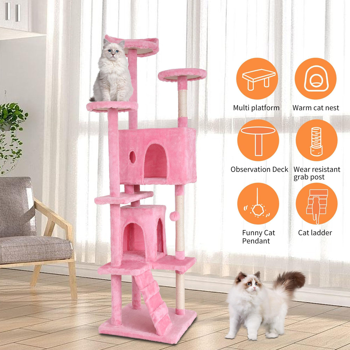70-inch Pink Multi-Level Cat Tower & Cat Condo with Scratching Post C64970