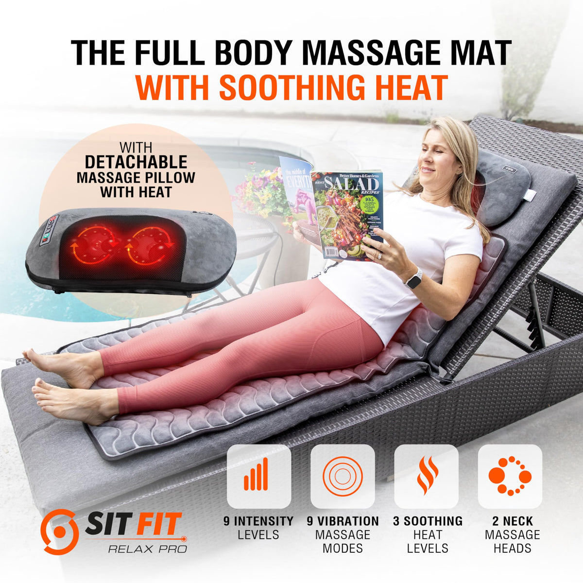 Vibrating Full Body Massage Mat with Heat and Detachable Pillow Q204565