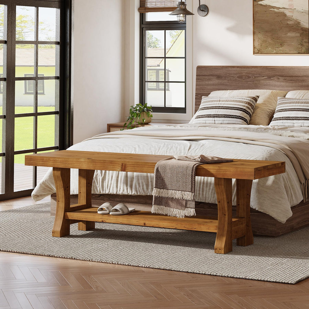 Brown Solid Wood Entryway Bench J2337