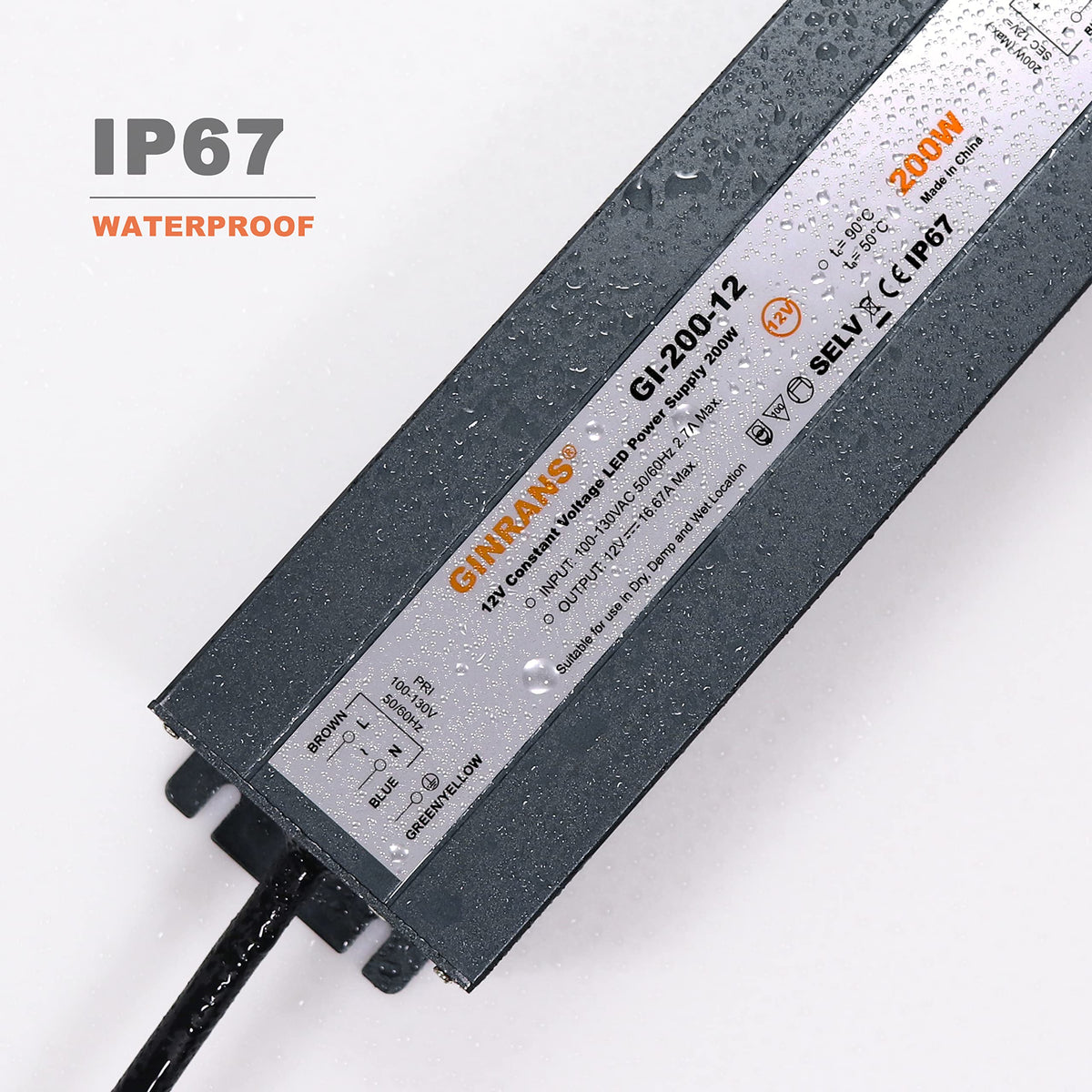200W IP67 Waterproof Constant Voltage LED Driver Power Supply Transformer B7279